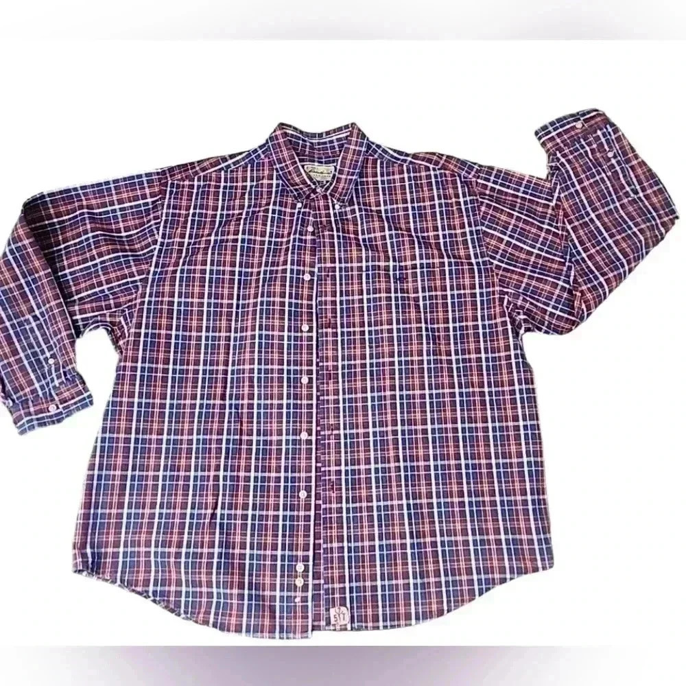 Eddie Bauer Mens Plaid Red and Blue long sleeve Button up Shirt. Size XXL - Picture 2 of 9